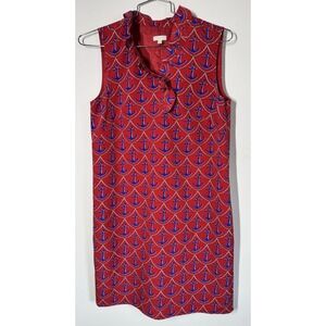 Talbots Anchors Away Novelty Anchor Shift Dress Ruffle Neck Side Zip Lined Sz 10
